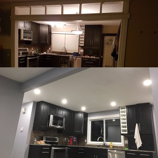 Kitchen renovation lighting before and after